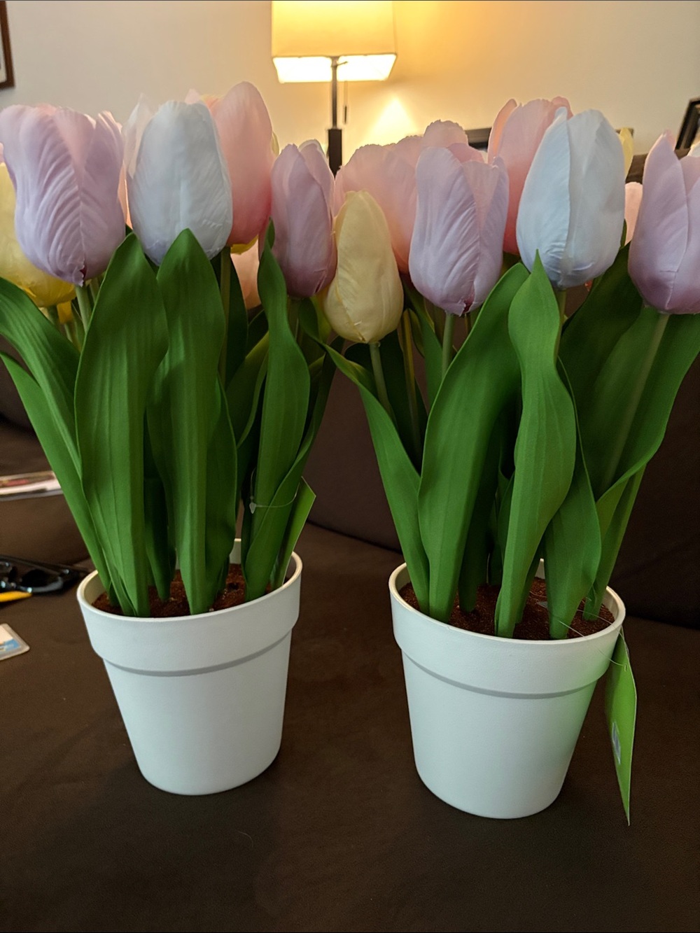 Artificial Tulip Potted Arrangement - Pink, White, Yellow